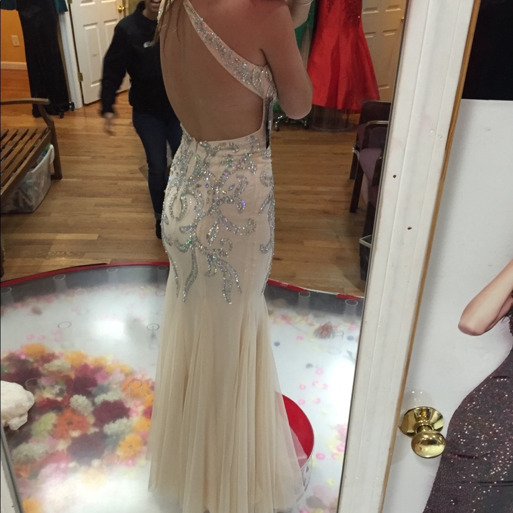Nude Prom Dress With Silver Sequins
